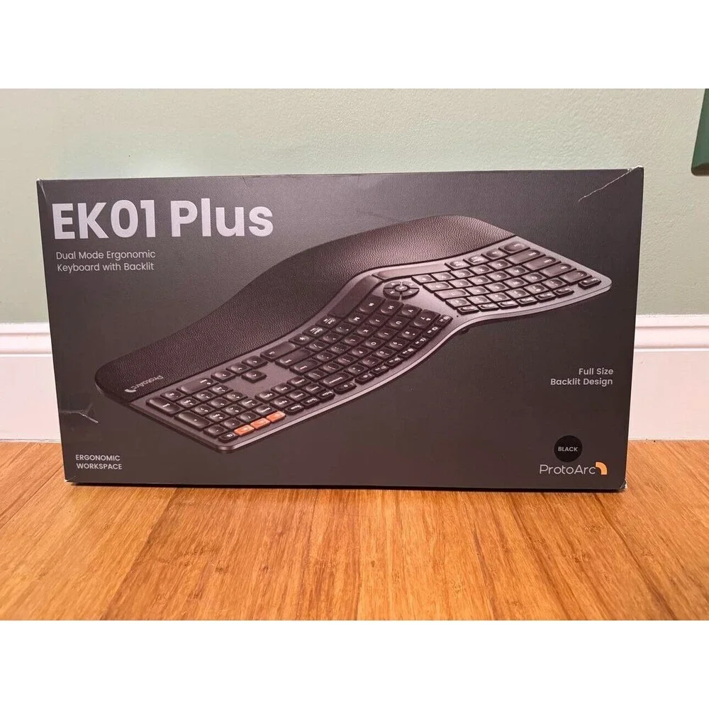 ProtoArc Backlit Wireless Ergonomic Keyboard, EK01 Plus Full Size w/ Bluetooth